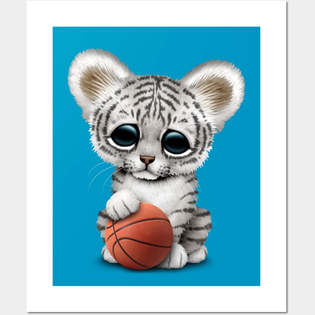 White Tiger Cub Playing With Basketball Wall Art by jeffbartels